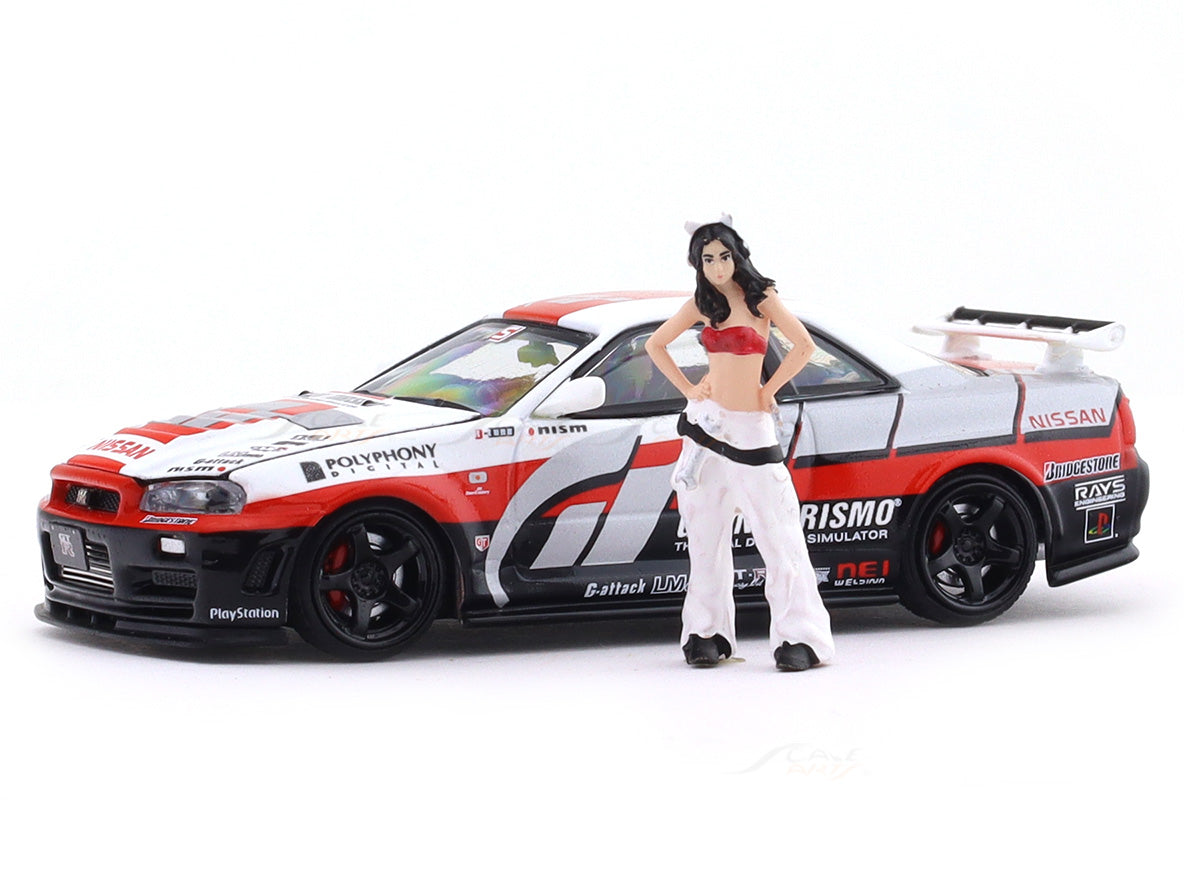 Nissan Skyline GT-R R34 white with Figure 1:64 Time Micro Diecast