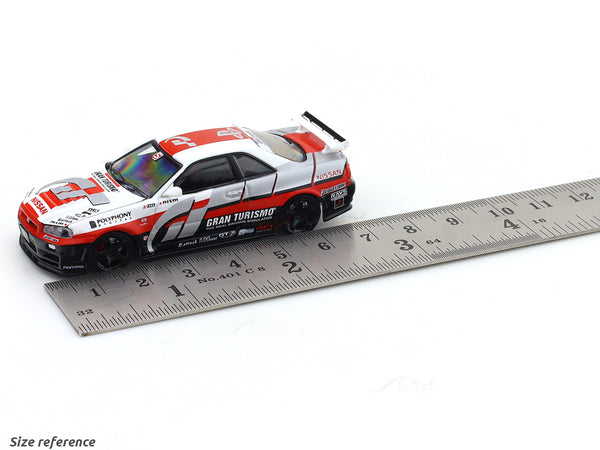 Nissan Skyline GT-R R34 white with Figure 1:64 Time Micro Diecast Scale ...