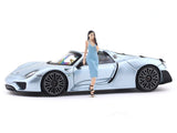 Porsche 918 Spyder with figure Bluish Silver 1:64 Time Micro Diecast Scale Model Car Collectible