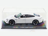 Porsche Taycan Turbo S White with Acrylic Case 1:24 Bburago Licensed Diecast Scale Model Car Collectible