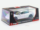 Porsche Taycan Turbo S White with Acrylic Case 1:24 Bburago Licensed Diecast Scale Model Car Collectible