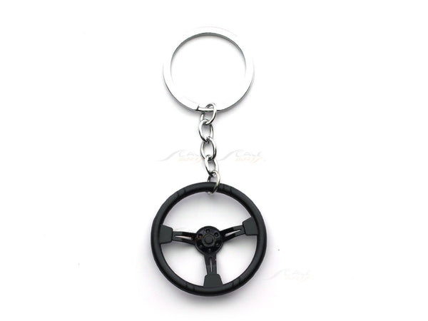 Black Steering wheel metal keyring / keychain