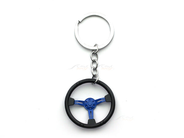Blue Steering wheel metal keyring / keychain