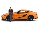 Toyota GR Supra Orange with Figure 1:64 Original Diecast Scale Model Car Collectible