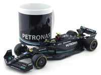 Coffee mug & 2023 Mercedes-AMG W14 E #44 Lewis Hamilton 1:24 Bburago Formula 1 diecast scale model car