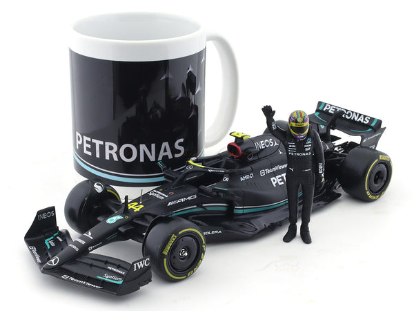 Coffee mug & 2023 Mercedes-AMG W14 #44 Lewis Hamilton 1:24 Bburago licensed diecast Scale Model car collectible