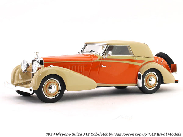 1934 Hispano Suiza J12 Cabriolet by Vanvooren top up 1:43 Esval Models scale model car.
