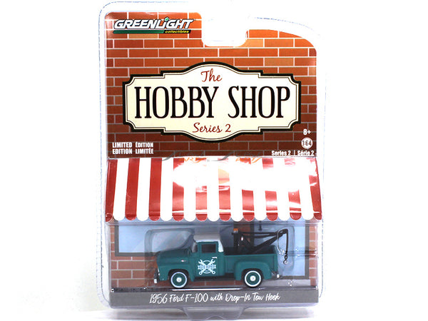 1956 Ford F100 with Drop-In Tow hook green 1:64 Greenlight diecast Scale Model car.