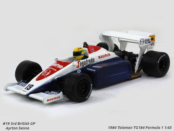 1984 Toleman TG184 Formula 1 Ayrton Senna 1:43 diecast Scale Model Car.