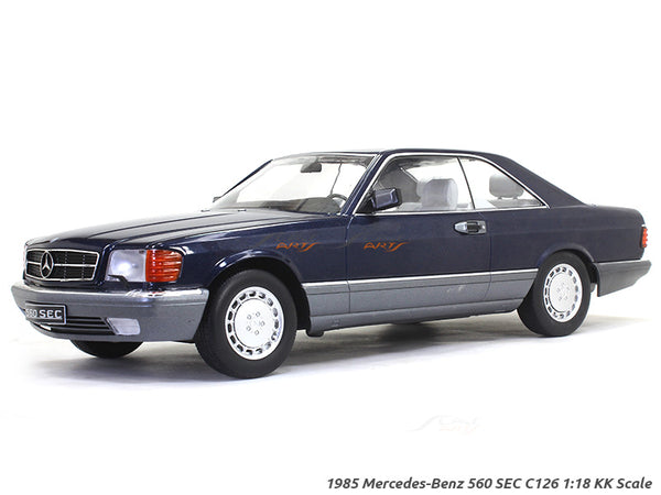 1985 Mercedes-Benz 560 SEC C126 blue 1:18 KK Scale diecast model car.