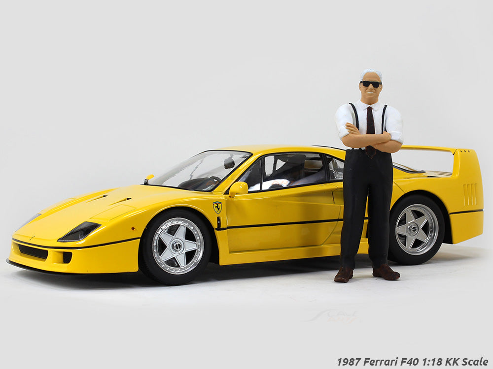 1987 Ferrari F40 yellow with Enzo figure 1:18 KK Scale diecast 