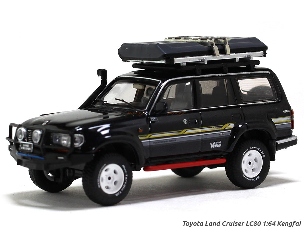 1/64 Toyota LC80 SUV モデル ルーフラック付き Toyota Land Cruiser LC80 black with Roof Rack 1:64 Kengfai diecast