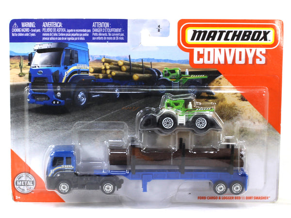 Ford Cargo & logger bed dirt smasher 1:64 Matchbox collectible scale model car.